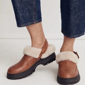 Madewell Sigrid Brown Leather Shearling Mules Size 8.5